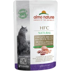 Almo Nature HFC Natural υγρή τροφή για γάτες κάθε ηλικίας με φιλέτο στήθους κοτόπουλου & πάπιας 55g