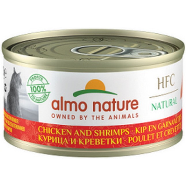 Almo Nature HFC Natural -πλήρη τροφή γάτας με κοτόπουλο & γαρίδες 70g
