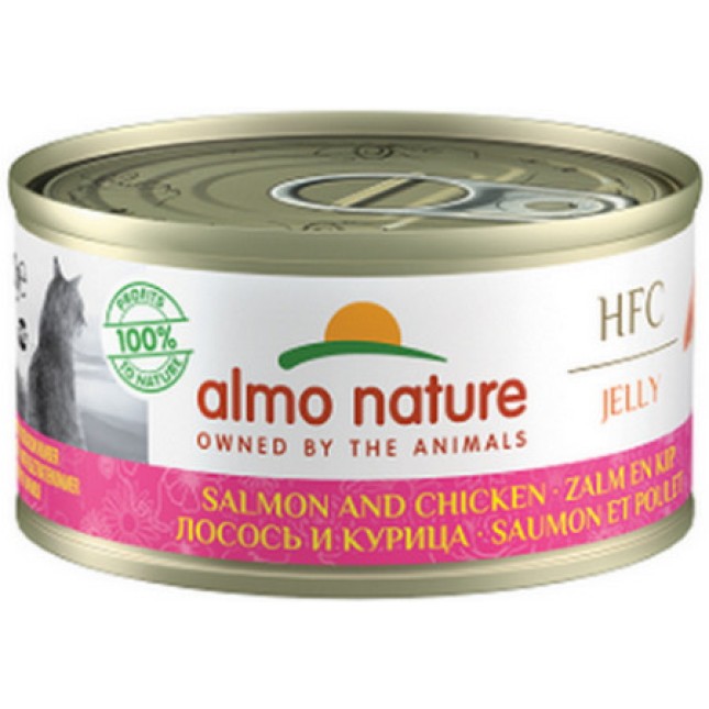 Almo Nature HFC Natural -πλήρη τροφή γάτας σε ζελέ με σολομό & κοτόπουλο 70g