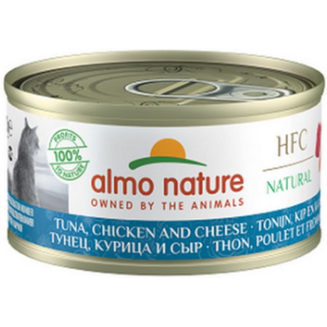 Almo Nature HFC Natural -πλήρη τροφή γάτας CUISINE με Τόνο, Κοτόπουλο & Τυρί 70g