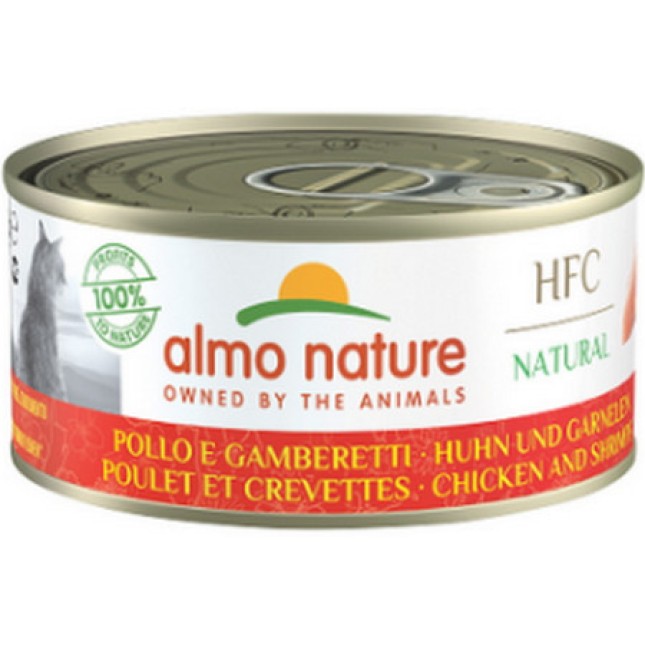 Almo Nature HFC Natural -πλήρη τροφή για γάτες με κοτόπουλο & γαρίδες 150g Almo Nature HFC Natural -πλήρη τροφή για γάτες με κοτόπουλο & γαρίδες 150g