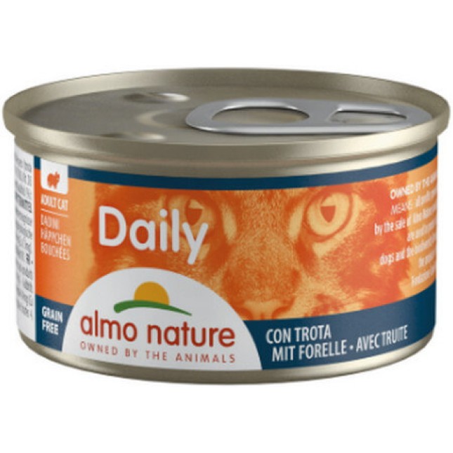 Almo Nature DAILY χωρίς σιτηρά, χωρίς γλουτένη με κομματάκια πέστροφας 85g Almo Nature DAILY χωρίς σιτηρά, χωρίς γλουτένη με κομματάκια πέστροφας 85g