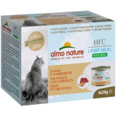 Almo Nature HFC φυσικό ελαφρύ γεύμα για γάτες με τόνο & γαρίδες  χωρίς γλουτένη 4x50g