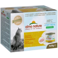 Almo Nature HFC φυσικό ελαφρύ γεύμα για γάτες με φιλέτο κοτόπουλου, χωρίς γλουτένη 4x50g