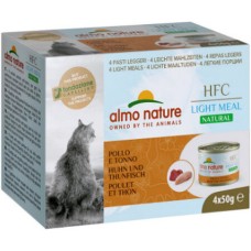 Almo Nature HFC φυσικό ελαφρύ γεύμα για γάτες με κοτόπουλο & τόνο, χωρίς γλουτένη 4x50g