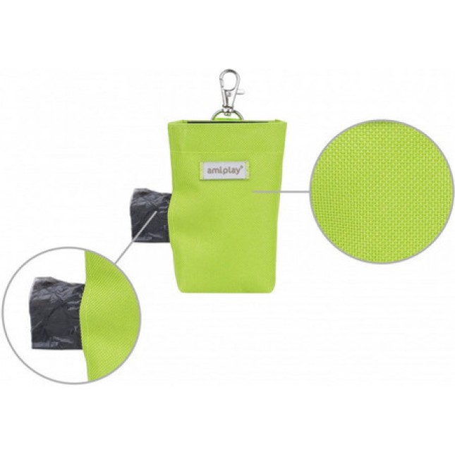 Amiplay-Θήκη για σακούλες ακαθαρσιών SAMBA πράσινο με καραμπίνερ και κλείσιμο Velcro 6 x 2 x 11cm