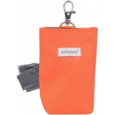 Amiplay-Θήκη για σακούλες ακαθαρσιών SAMBA πορτοκαλί με καραμπίνερ και κλείσιμο Velcro 6 x 2 x 11cm