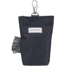 Amiplay-Θήκη για σακούλες ακαθαρσιών SAMBA μαύρο με καραμπίνερ και κλείσιμο Velcro 6 x 2 x 11cm