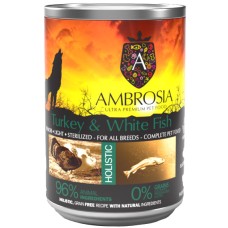 Ambrosia για υπερήλικες, υπέρβαρους-στειρωμένους σκύλους, όλων των φυλών, με γαλοπούλα & λευκό ψάρι Ambrosia για υπερήλικες, υπέρβαρους-στειρωμένους σκύλους, όλων των φυλών, με γαλοπούλα & λευκό ψάρι