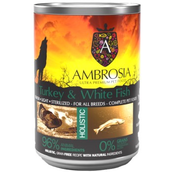 Ambrosia για υπερήλικες, υπέρβαρους-στειρωμένους σκύλους, όλων των φυλών, με γαλοπούλα & λευκό ψάρι Ambrosia για υπερήλικες, υπέρβαρους-στειρωμένους σκύλους, όλων των φυλών, με γαλοπούλα & λευκό ψάρι