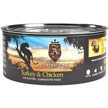 Ambrosia Υγρή τροφή με γαλοπούλα και κοτόπουλο για γάτες και γατάκια χωρίς σιτηρά 150gr Ambrosia Υγρή τροφή με γαλοπούλα και κοτόπουλο για γάτες και γατάκια χωρίς σιτηρά 150gr