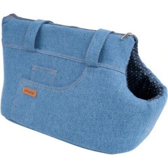 Amiplay-τσάντα μεταφοράς για σκύλους και γάτες DENIM κλείσιμο με φερμουάρ στο πάνω μέρος μπλε