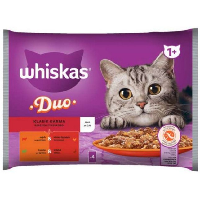 Whiskas Duo Μοσχάρι -Πουλερικά & Αρνί-Πάπια σε Ζελέ 4x85gr Whiskas Duo Μοσχάρι -Πουλερικά & Αρνί-Πάπια σε Ζελέ 4x85gr
