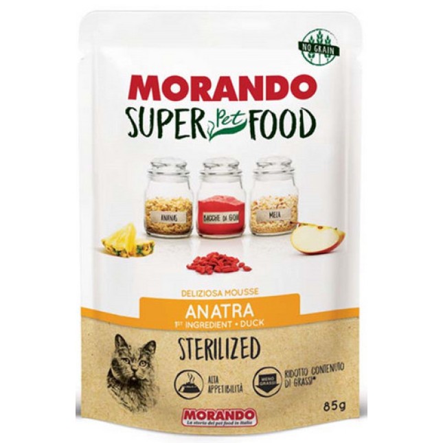 Morando super food για ενήλικες στειρωμένες γάτες με mousse πάπια 85gr Morando super food για ενήλικες στειρωμένες γάτες με mousse πάπια 85gr