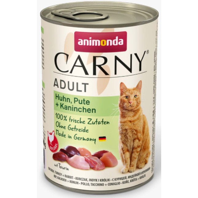 Animonda Carny ισορροπημένη τροφή για ενήλικες γάτες με κοτόπουλο, γαλοπούλα και κουνέλι 400gr
