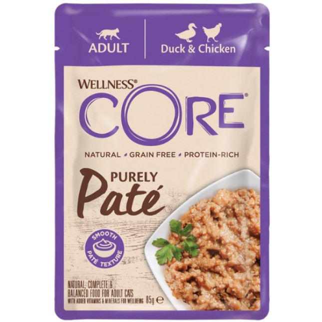 Wellness Core τροφή για ενήλικες γάτες με pate πάπια και κοτόπουλο 85gr