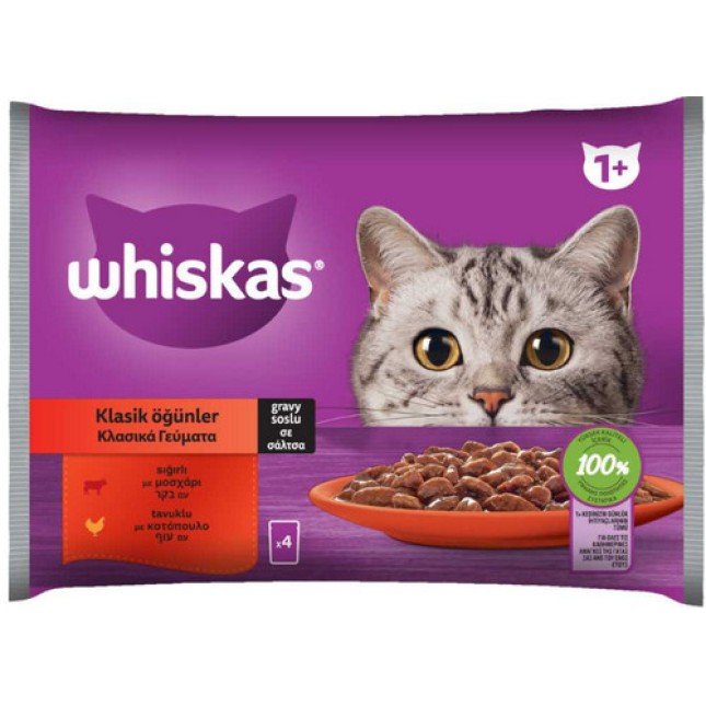 Whiskas Core Μοσχάρι & Πουλερικά σε Σάλτσα 4x85gr