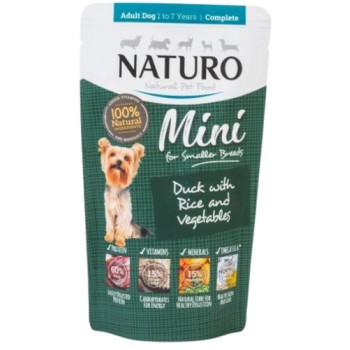Naturo Πλήρης τροφή με πάπια, ρύζι, λαχανικά για μικρόσωμα σκυλιά σε φακελάκι 150g