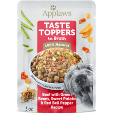 Applaws φακελάκι dog broth μοσχάρι, πράσινα φασόλια & πιπεριές 12 x 85gr