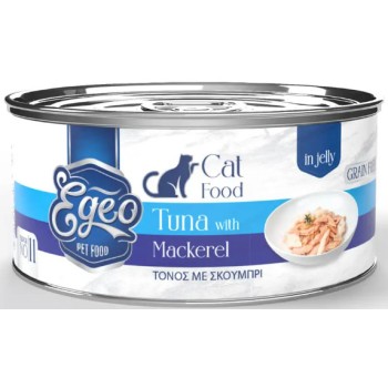Egeo Cat Adult Τόνος με Σκουμπρί  σε Ζελέ 85gr
