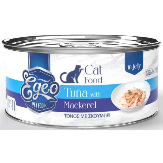 Egeo Cat Adult Τόνος με Σκουμπρί σε Ζελέ 85gr Egeo Cat Adult Τόνος με Σκουμπρί σε Ζελέ 85gr