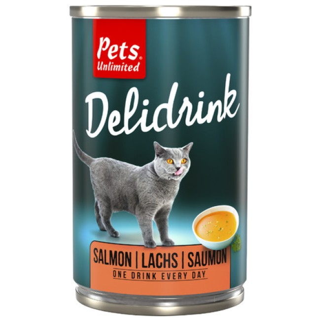 Pets Unlimited Delidrink σούπα ειδικά για γάτες γεμάτη τρυφερά κομμάτια σολομού 135ml