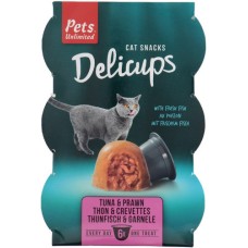 Pets Unlimited Delicups Σνακ για ενήλικες γάτες με τόνο και γαρίδα 6cupsx22gr