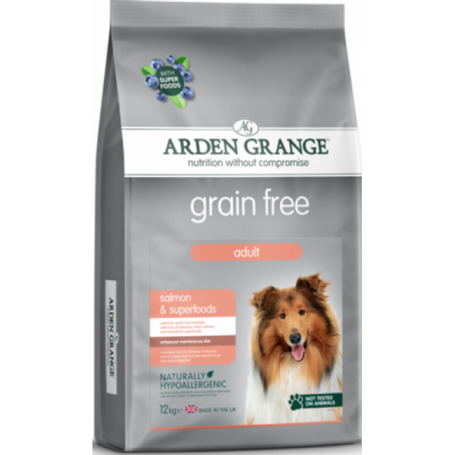 Arden Grange τροφή για ενήλικες σκύλους χωρίς σιτηρά με σολομό, βοηθά ιδιαίτερα δέρμα & τρίχωμα