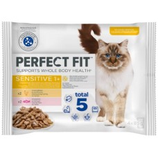 Perfect fit 4 φακελάκια (2 κοτόπουλο-2 σολομό) για ενήλικες στειρωμένες γάτες