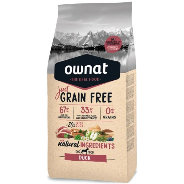 Ownat grain free τροφή just adult dog με πάπια 3kg