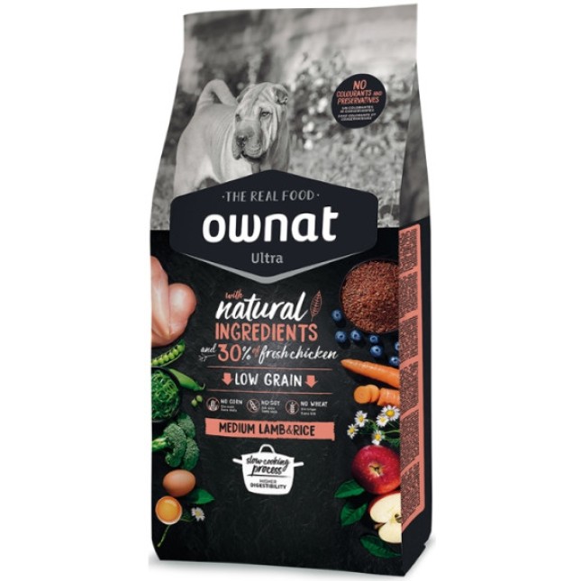 Ownat Ultra Medium για ενήλικους σκύλους με τροφικές ευαισθησίες και δυσανεξία με αρνί και ρύζι Ownat Ultra Medium για ενήλικους σκύλους με τροφικές ευαισθησίες και δυσανεξία με αρνί και ρύζι