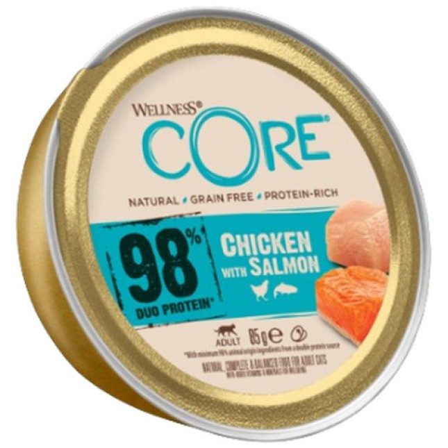 Wellness Core μονοπρωτεϊνική πλήρες τροφή γάτας με 98% κοτόπουλο και σολομό 85gr Wellness Core μονοπρωτεϊνική πλήρες τροφή γάτας με 98% κοτόπουλο και σολομό 85gr