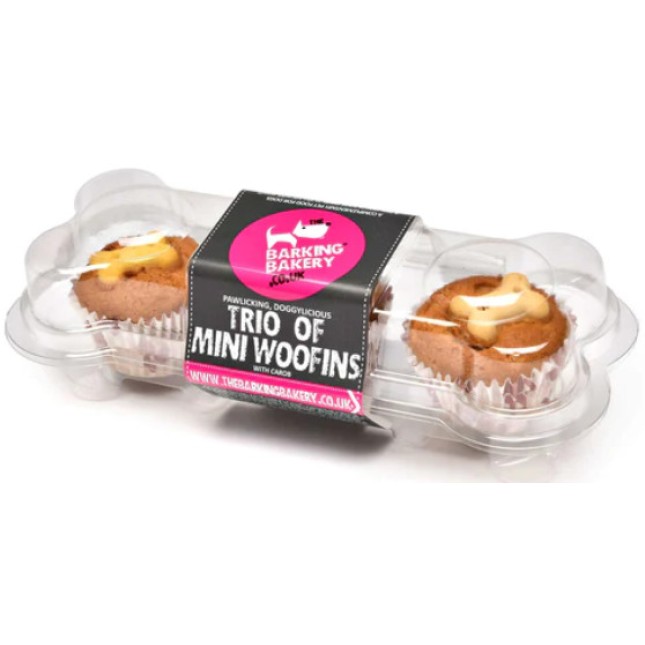Barking Bakery 3 mini Woofins από παντεσπάνι βανίλιας και  ένα τραγανό ΅πισκότο σε σχή΅α κόκαλου