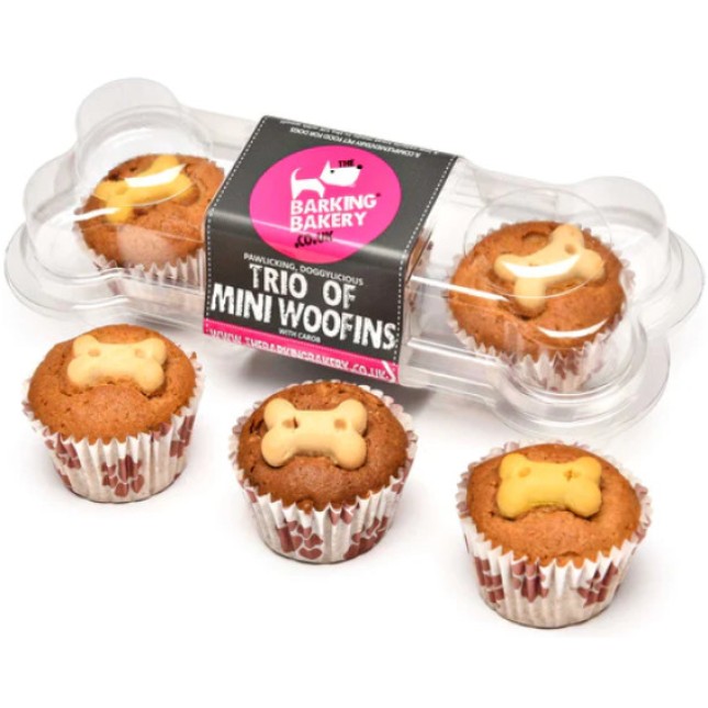 Barking Bakery 3 mini Woofins από παντεσπάνι βανίλιας και  ένα τραγανό ΅πισκότο σε σχή΅α κόκαλου
