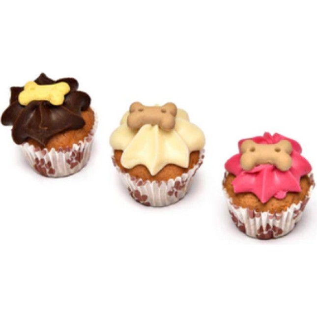 Barking Bakery 3 mini Woofins από παντεσπάνι βανίλιας διακοσ΅η΅ένα με γλάσο γιαουρτιού