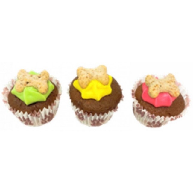 Barking Bakery 3 mini Woofins με άρωμα χαρουπιού διακοσμημένα με γλάσο γιαουρτιού Barking Bakery 3 mini Woofins με άρωμα χαρουπιού διακοσμημένα με γλάσο γιαουρτιού