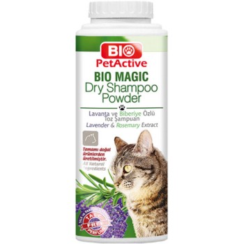 Bio Pet Active Bio magic ξηρό σαμπουάν σε σκόνη για γάτες με άρωμα με λεβάντας και δεντρολίβανο