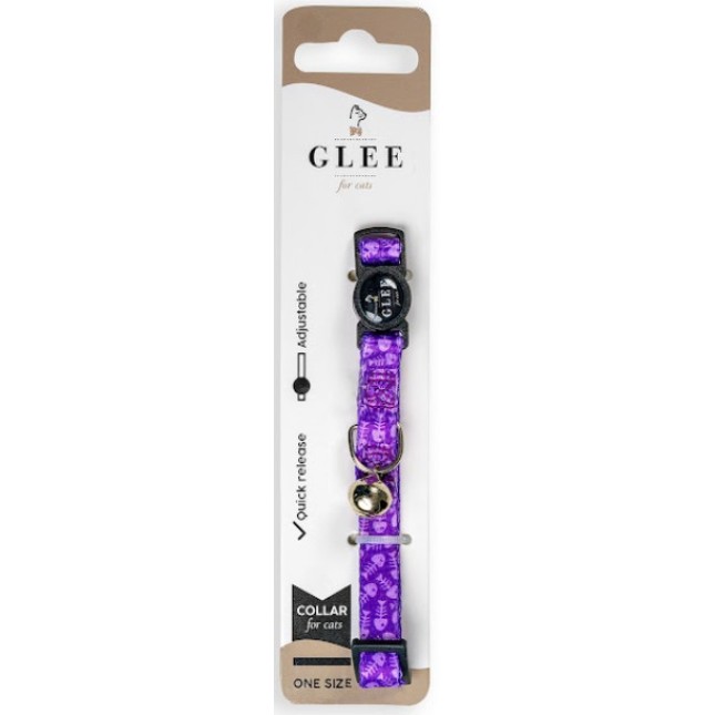 Glee Περιλαίμιο Ιμάντα με πλαστικό κούμπωμα & κουδουνάκι Purple Fishbone 10mmx30cm