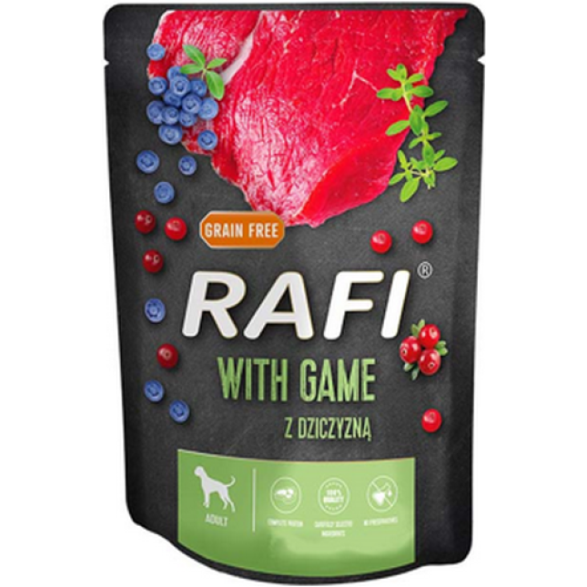 Dolina Rafi adult πατέ κυνήγι blueberry & cranberry pouch για ενήλικους σκύλους όλων των φυλών