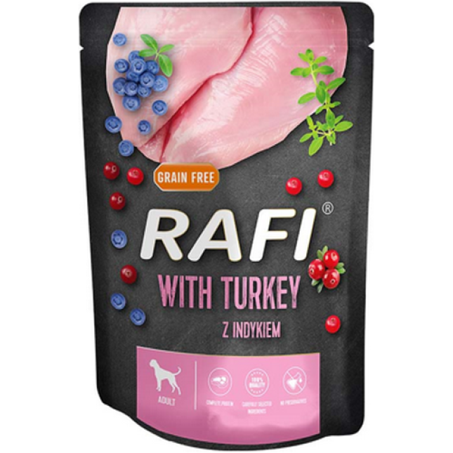 Dolina Rafi adult πατέ γαλοπούλα blueberry & cranberry pouch για ενήλικους σκύλους