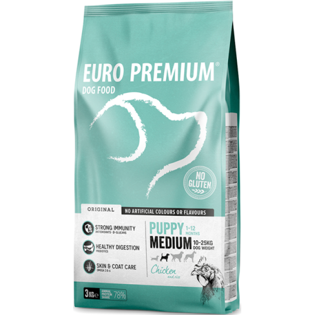 EuroPremium για medium κουτάβι με κοτόπουλο & ρύζι 3kg EuroPremium για medium κουτάβι με κοτόπουλο & ρύζι 3kg