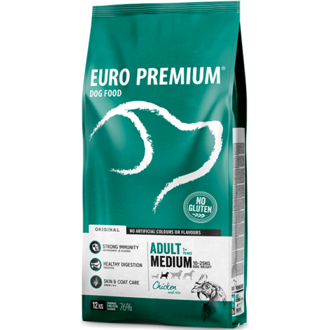 EuroPremium για μεσαίο ενήλικα σκύλο με κοτόπουλο & ρύζι 12kg EuroPremium για μεσαίο ενήλικα σκύλο με κοτόπουλο & ρύζι 12kg