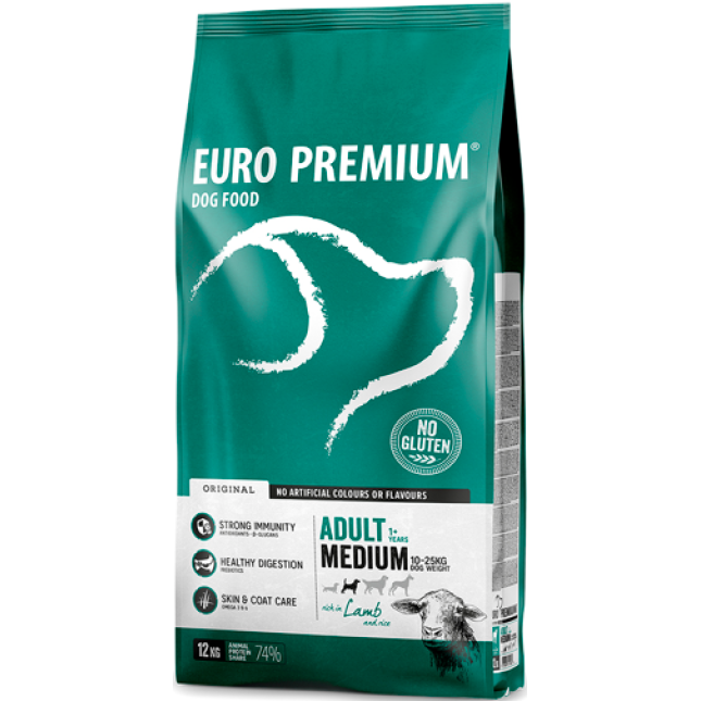 EuroPremium για μεσαίο ενήλικο σκύλο με κοτόπουλο & ρύζι 12kg