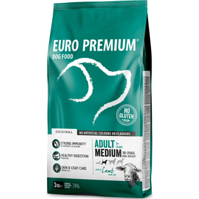 EuroPremium πλήρη τροφή για μεσαίο ενήλικο σκύλο με κοτόπουλο & ρύζι πλούσιων σε αντιοξειδωτικά