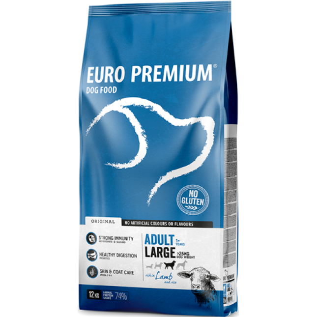 EuroPremium για ενήλικες σκύλους μεγαλόσωμων φυλών με αρνί & ρύζι 12kg EuroPremium για ενήλικες σκύλους μεγαλόσωμων φυλών με αρνί & ρύζι 12kg