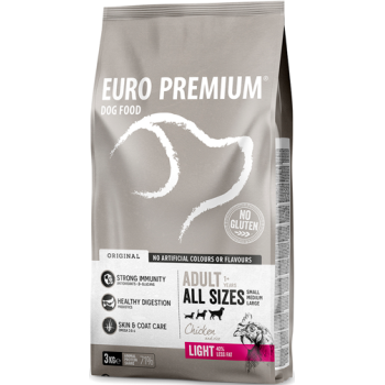 EuroPremium για ενήλικες σκύλους light με κοτόπουλο & ρύζι 3kg EuroPremium για ενήλικες σκύλους light με κοτόπουλο & ρύζι 3kg
