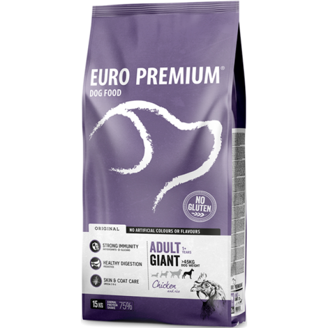 EuroPremium πλούσια σε ενέργεια τροφή για ενήλικες σκύλους γιγαντόσωμων φυλών με κοτόπουλο & ρύζι
