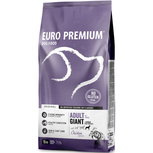 EuroPremium πλούσια σε ενέργεια τροφή για ενήλικες σκύλους γιγαντόσωμων φυλών με κοτόπουλο & ρύζι EuroPremium πλούσια σε ενέργεια τροφή για ενήλικες σκύλους γιγαντόσωμων φυλών με κοτόπουλο & ρύζι