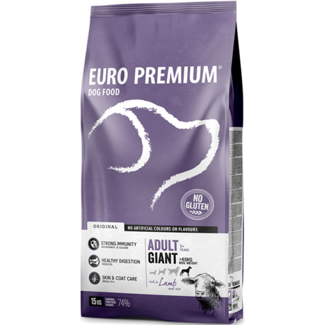 EuroPremium πλούσια σε ενέργεια τροφή για ενήλικες σκύλους γιγαντόσωμων φυλών με αρνί & ρύζι