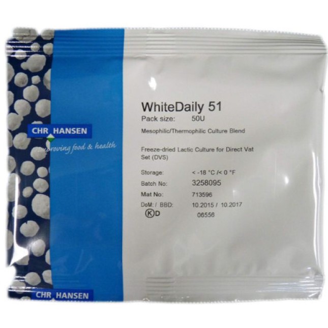 Chr. Hansen καλλιέργεια FD-DVS WHITEDAILY 51για λευκό τυρί 50un Chr. Hansen καλλιέργεια FD-DVS WHITEDAILY 51για λευκό τυρί 50un